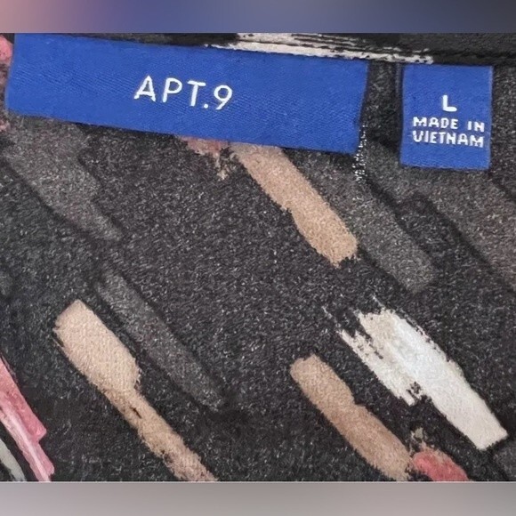 Long layered bell sleeve vneck black blush and mocha brush stroke top size large - Picture 7 of 8